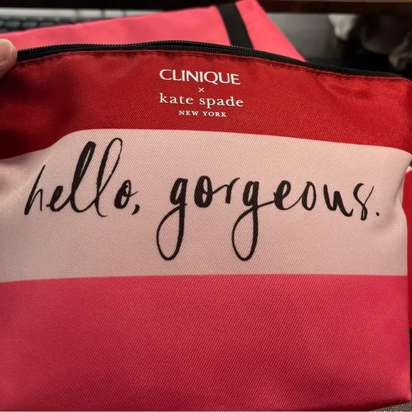 Clinique x kate spade Red, White & Pink Striped Tote with Matching Pouch - Picture 7 of 7